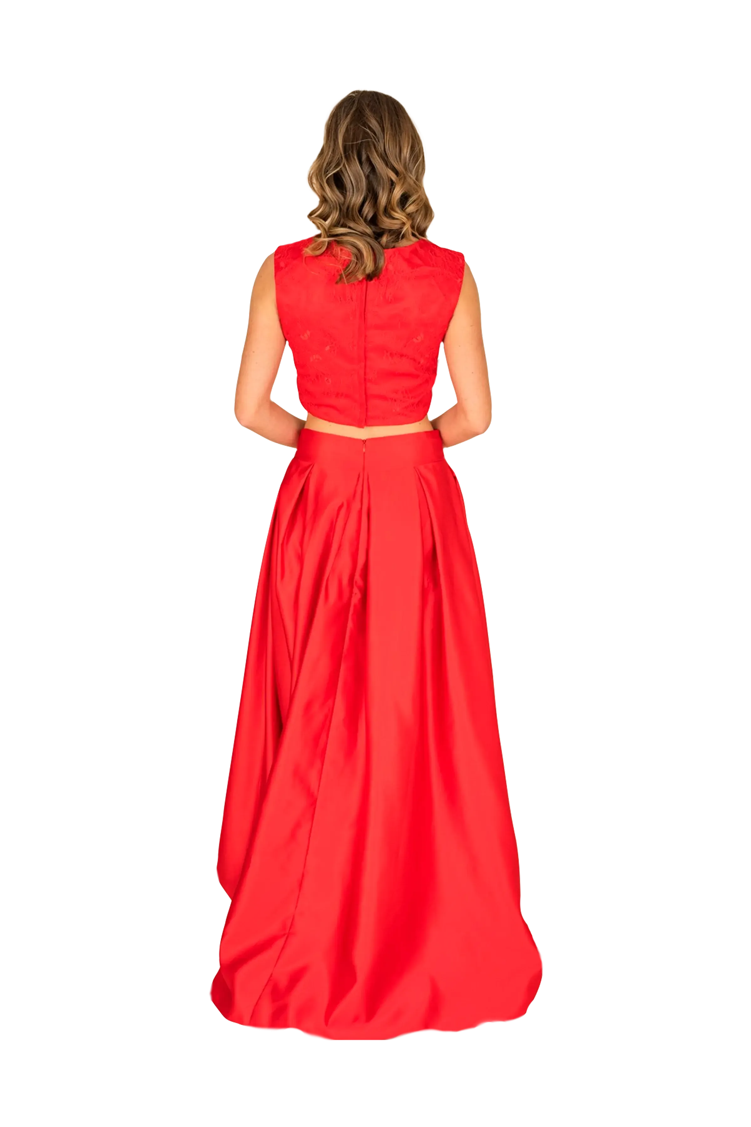 Elegant Ruby Lace and Satin Ensemble