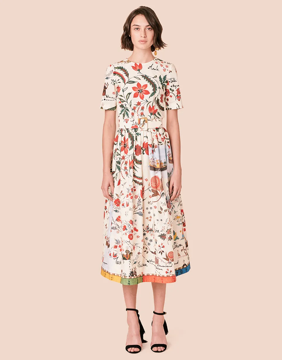 Full Bottom Belted Print Dress