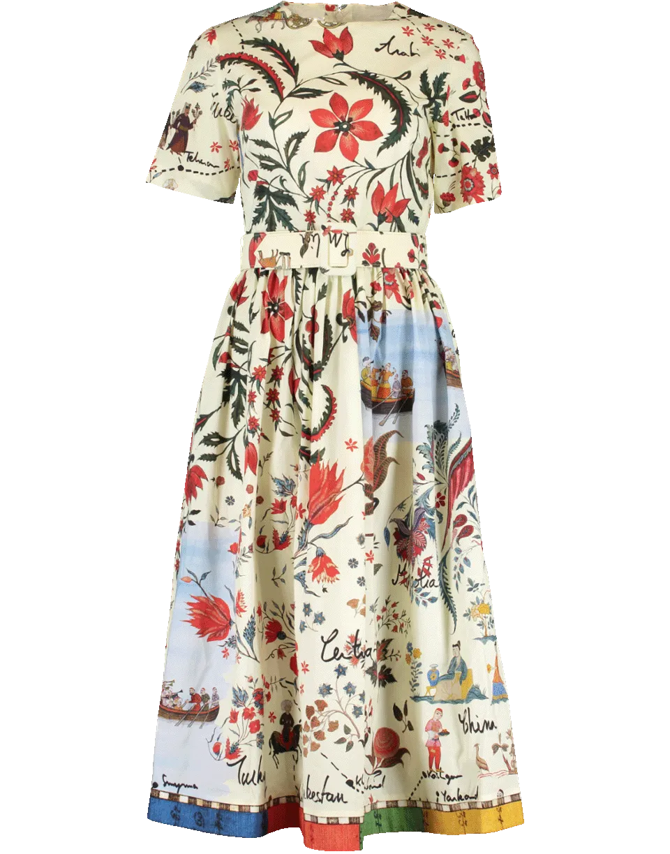 Full Bottom Belted Print Dress