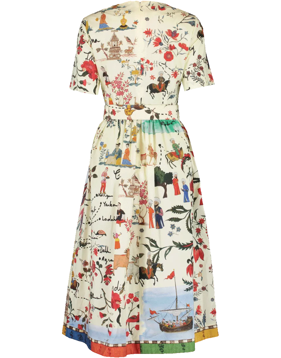 Full Bottom Belted Print Dress