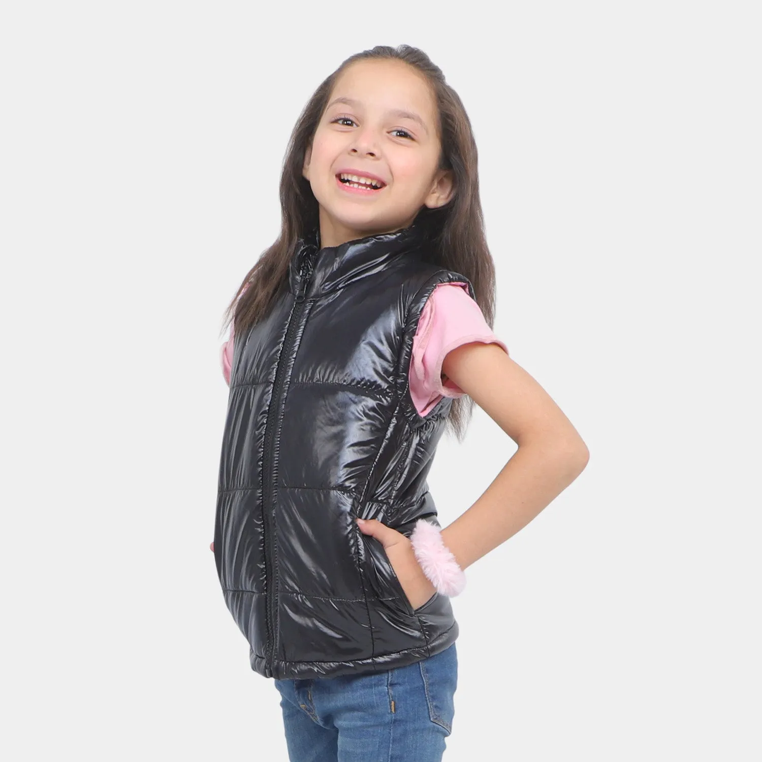 Girls Quilted Jacket Basic S/L-BLACK