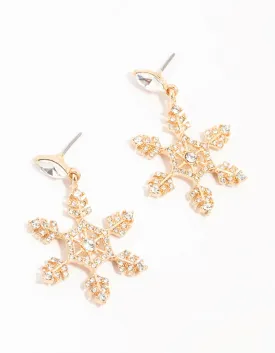 Gold Diamante Snowflake Drop Earrings