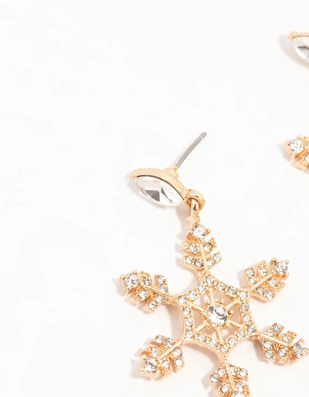 Gold Diamante Snowflake Drop Earrings