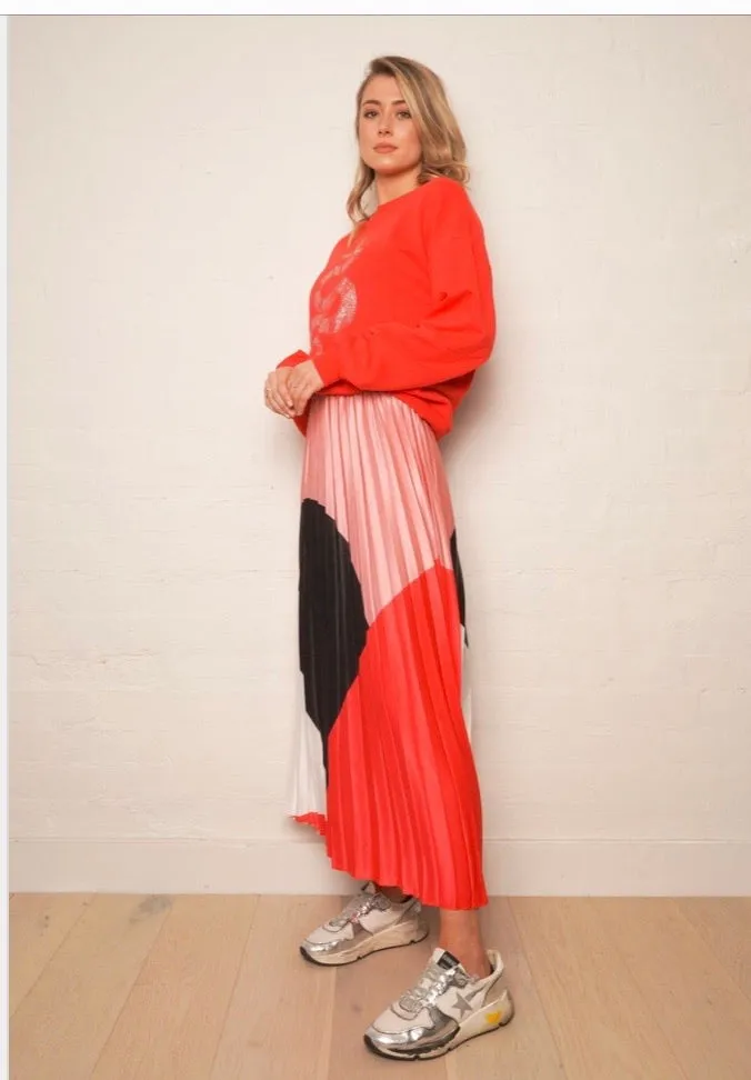 Guava Pleated elastic waist skirt - red, pink and black