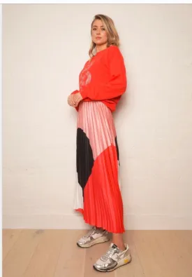 Guava Pleated elastic waist skirt - red, pink and black