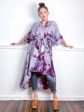 Hand-Dyed High Low Kimono Bamboo Black Cherry