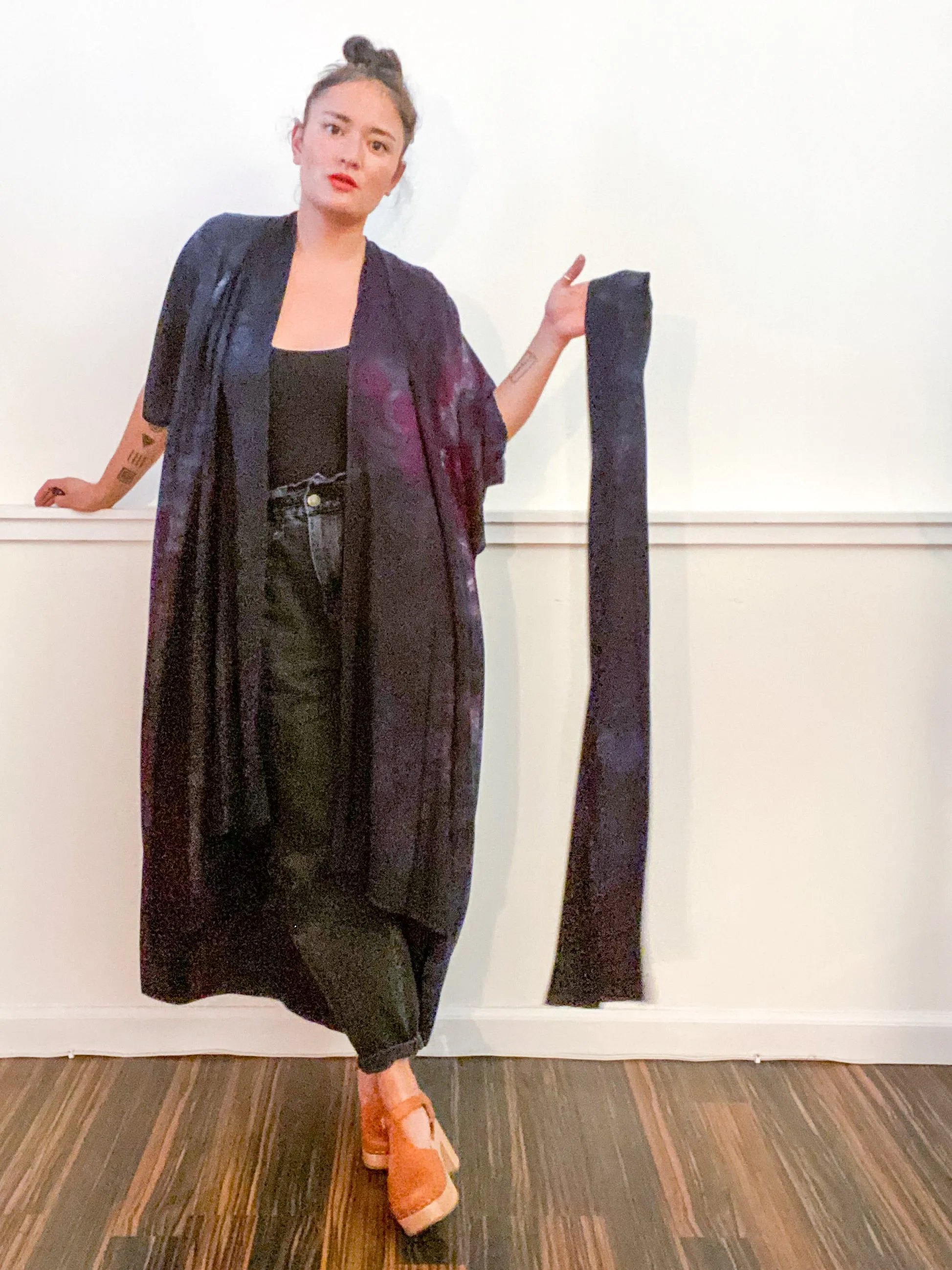 Hand-Dyed High Low Kimono Black Overdye