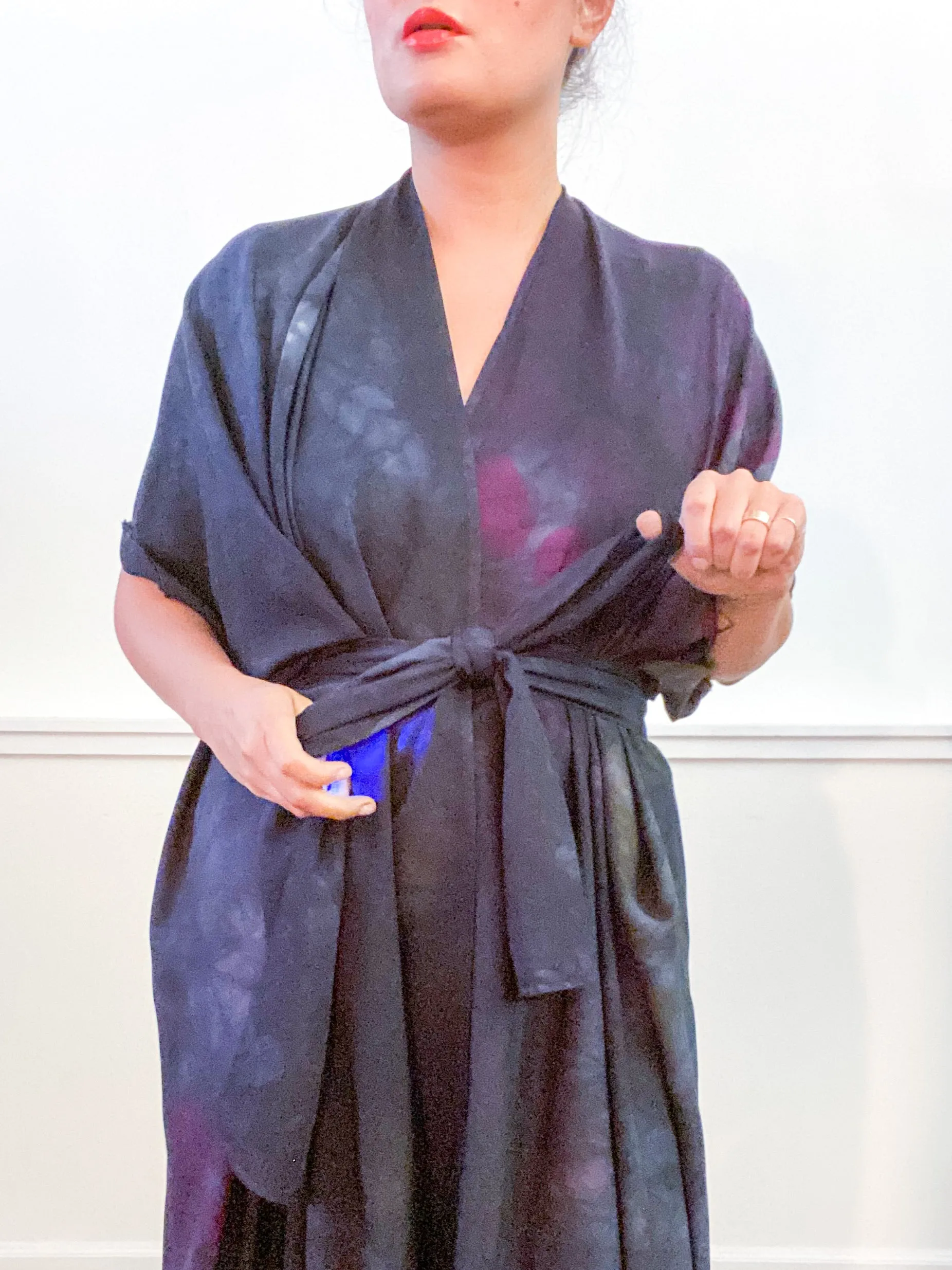 Hand-Dyed High Low Kimono Black Overdye
