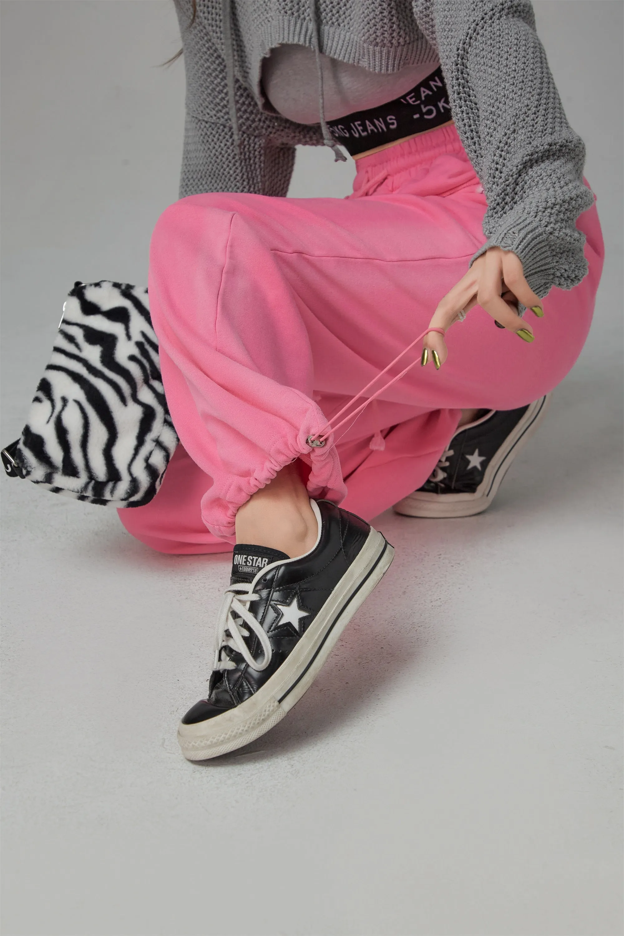 High-Waist String Wide Jogger Pants