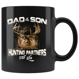 Hunter Gift Ideas - Dad and Son Hunting Partners For Life Coffee Mug Print - Large Novelty C-Shape Handle Tea Cup - Birthday Gift for Hunter Dad Mom Grandpa Men Sport Hunters Father's Day Veteran
