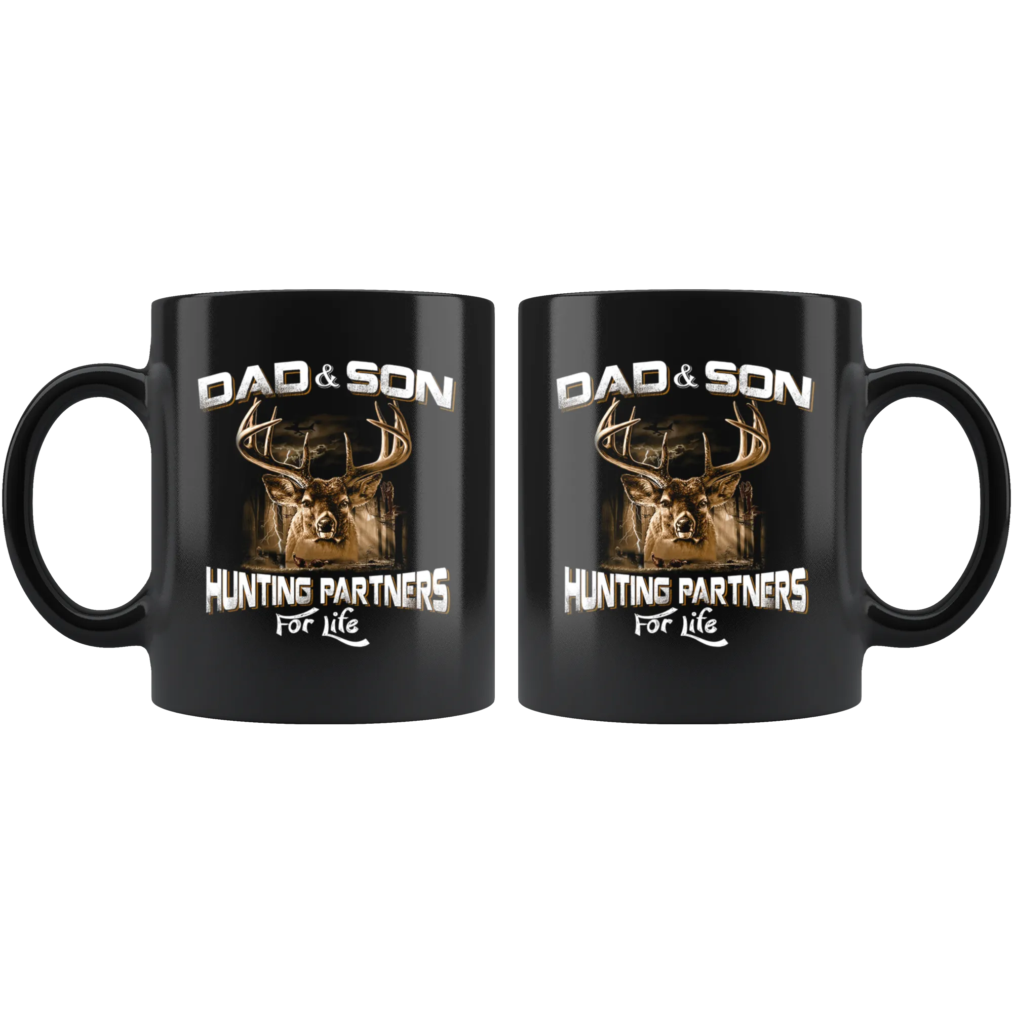 Hunter Gift Ideas - Dad and Son Hunting Partners For Life Coffee Mug Print - Large Novelty C-Shape Handle Tea Cup - Birthday Gift for Hunter Dad Mom Grandpa Men Sport Hunters Father's Day Veteran