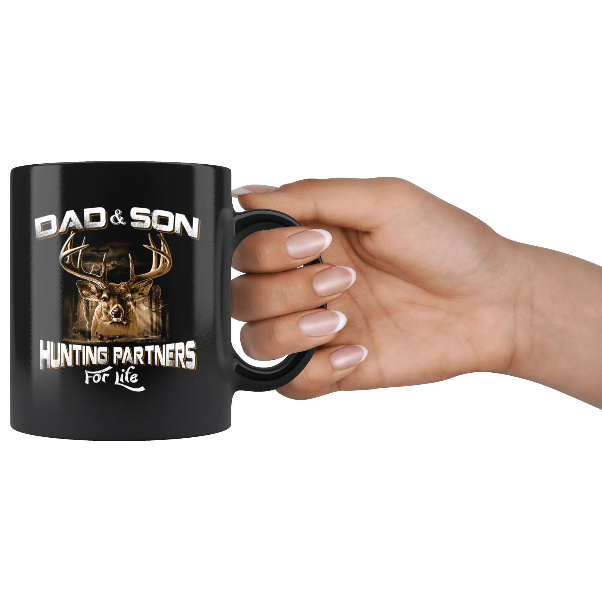Hunter Gift Ideas - Dad and Son Hunting Partners For Life Coffee Mug Print - Large Novelty C-Shape Handle Tea Cup - Birthday Gift for Hunter Dad Mom Grandpa Men Sport Hunters Father's Day Veteran