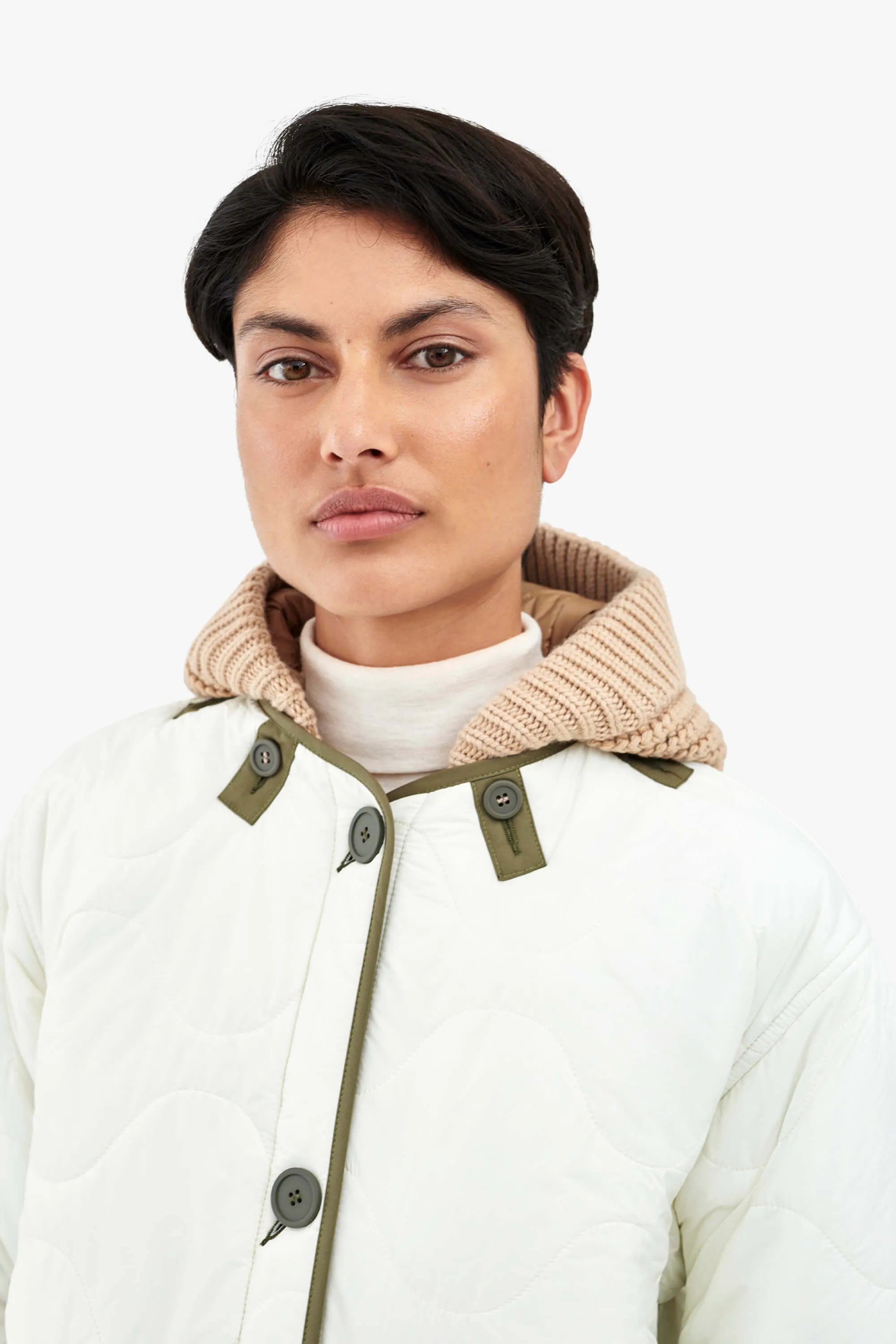 Knit Quilt Hood - Camel / Mocha Brown