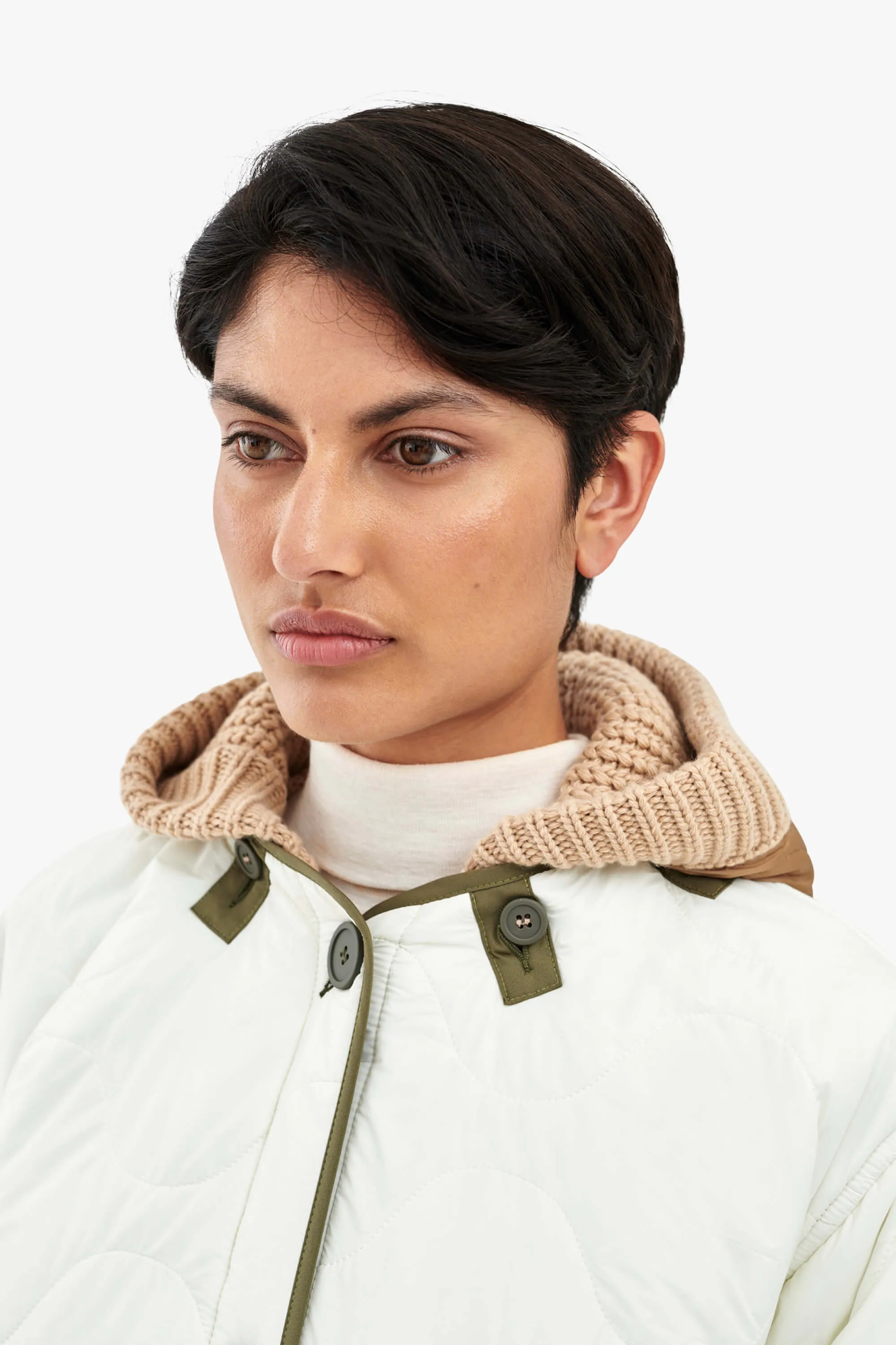 Knit Quilt Hood - Camel / Mocha Brown