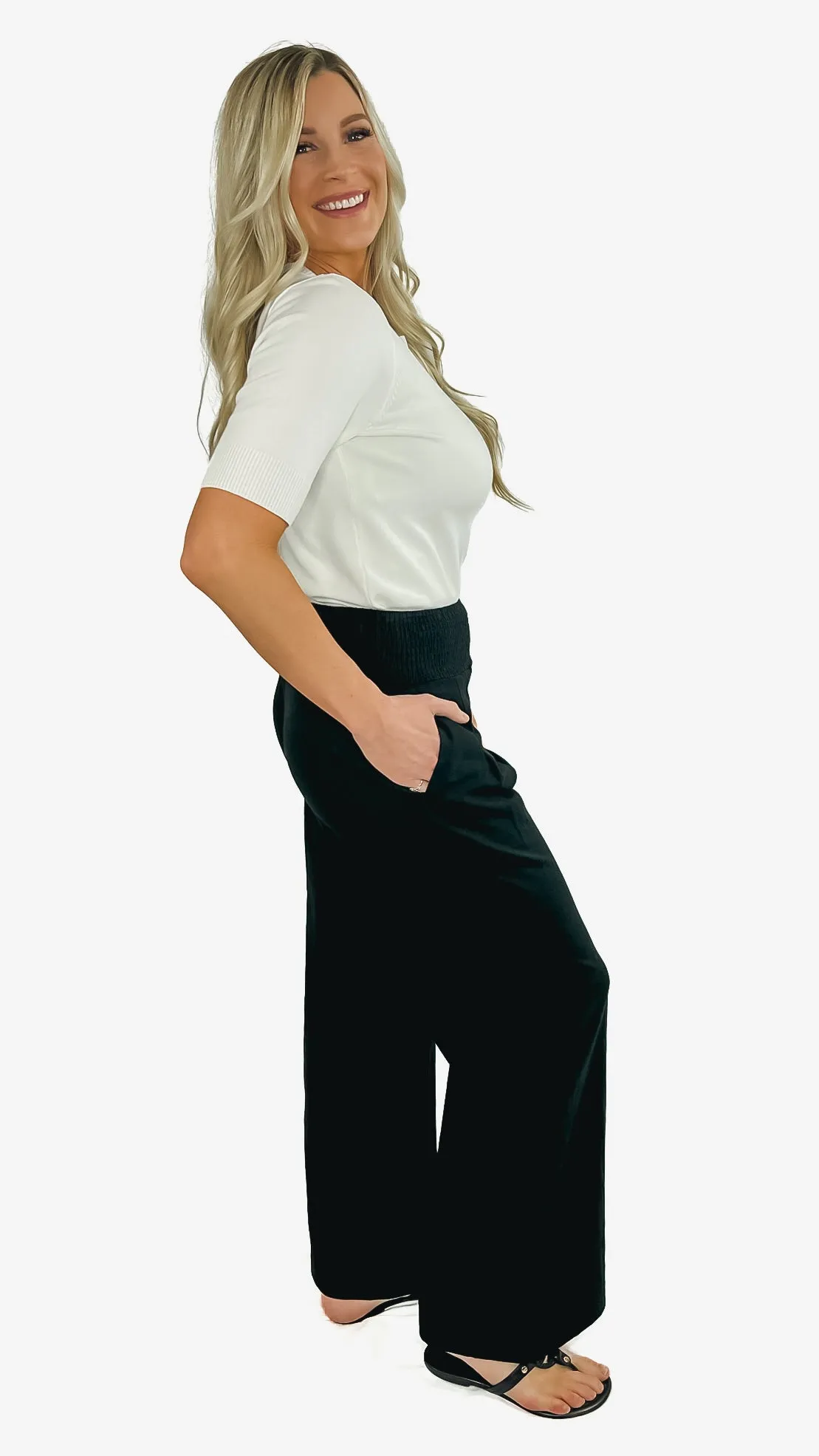 Larisa High Waisted Smock Pants- Black