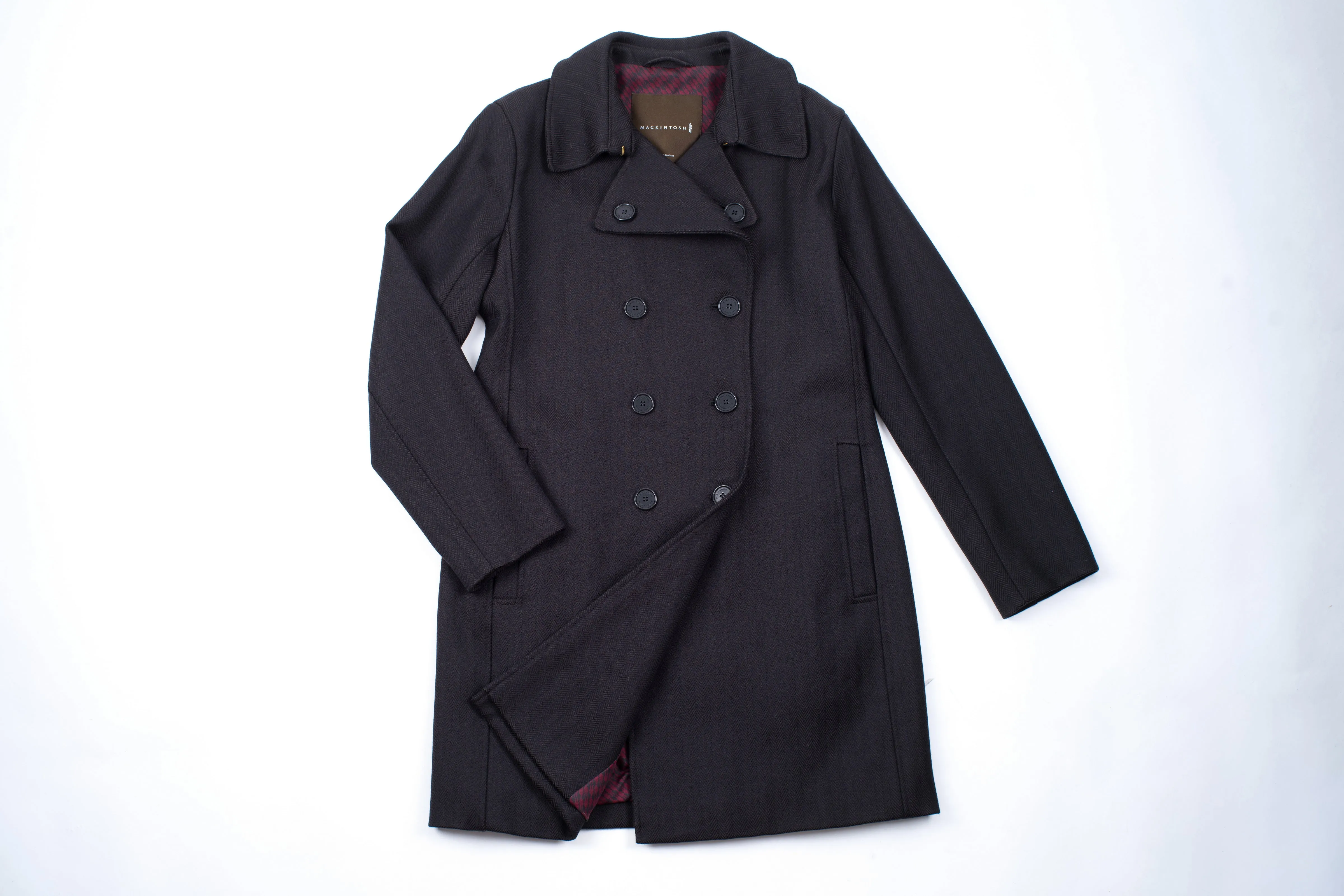 Mackintosh Women's Double Breasted Herringbone Wool Coat, XL