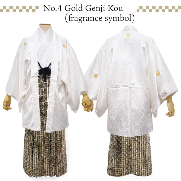 Men's Formal Kimono, Haori, and Hakama 12-Piece FULL Set ＜White Haori＞