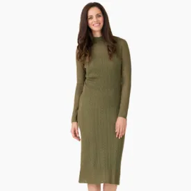 Olive Pointelle Sweater Knit Dress