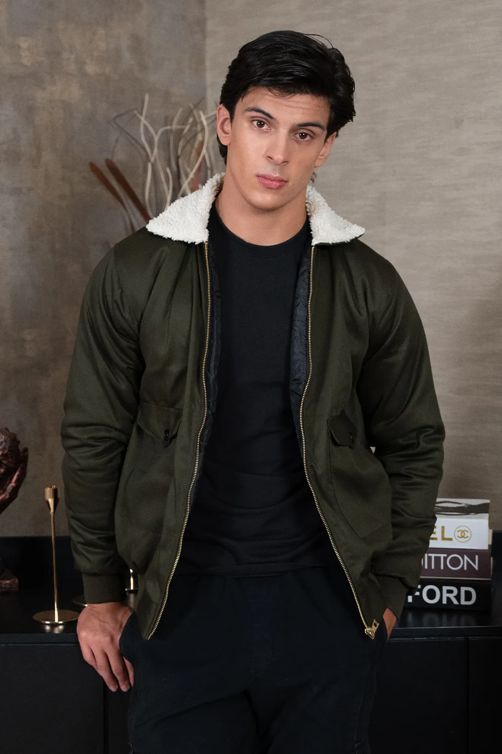 Olive Sherpa Jacket