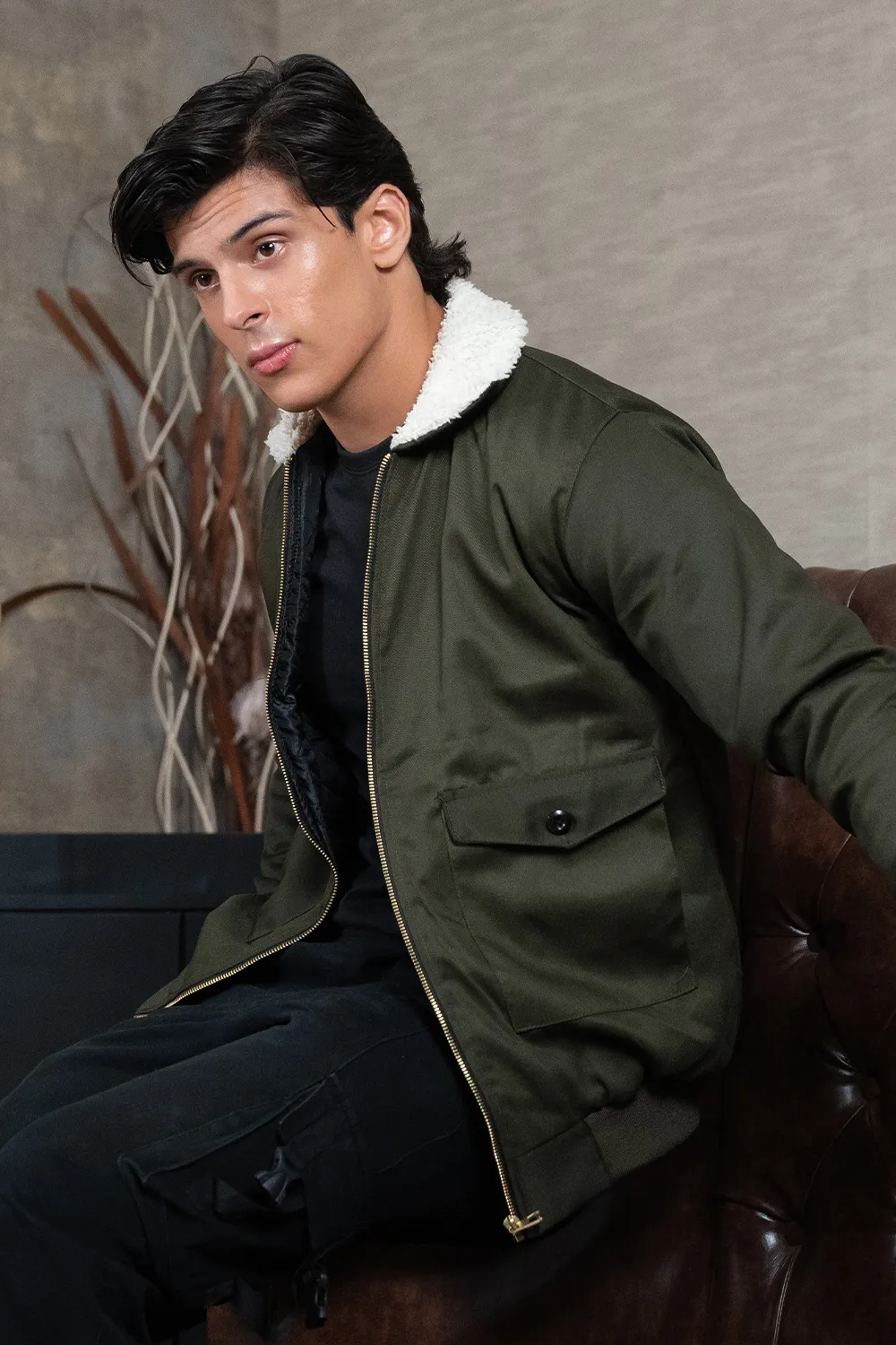Olive Sherpa Jacket