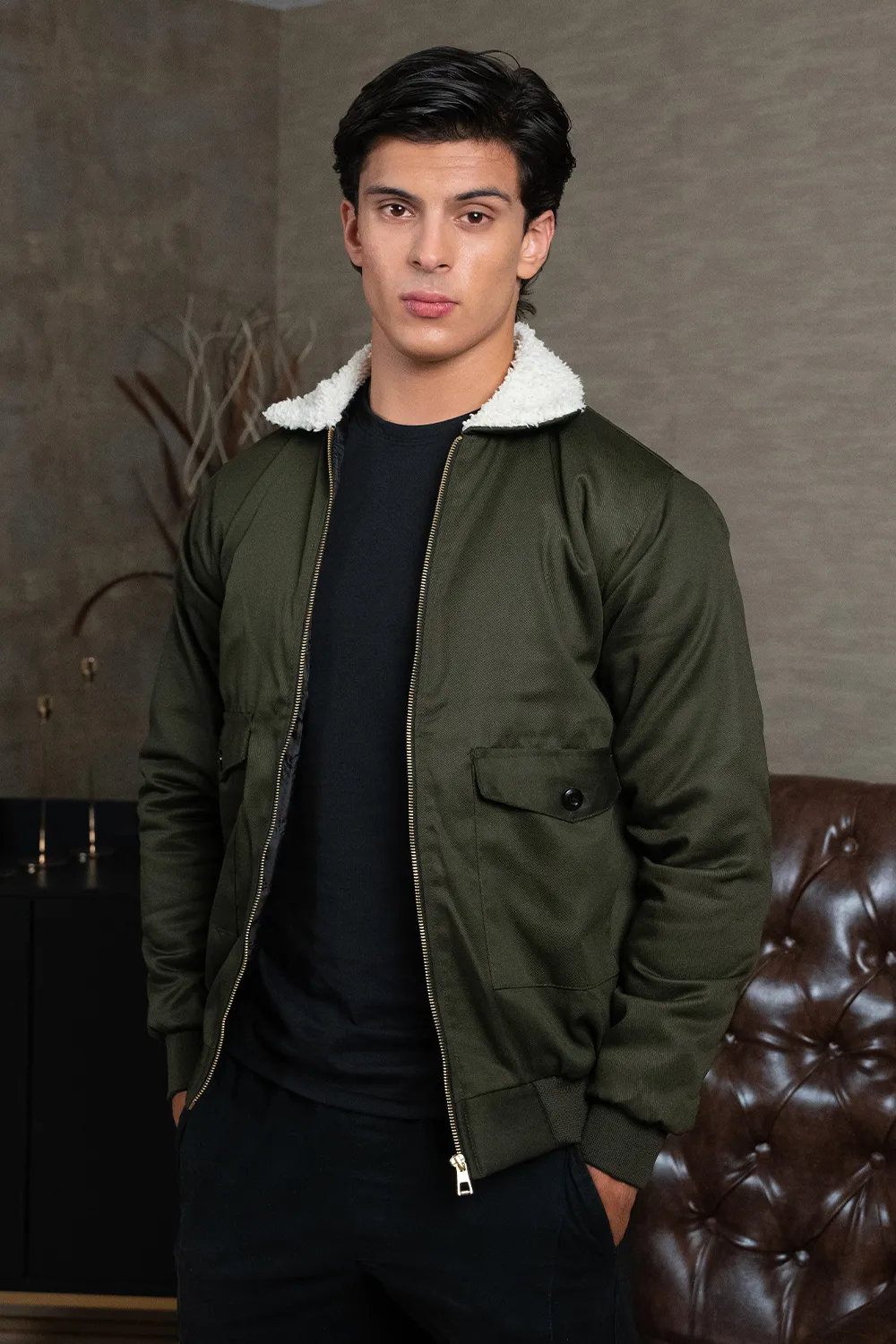 Olive Sherpa Jacket