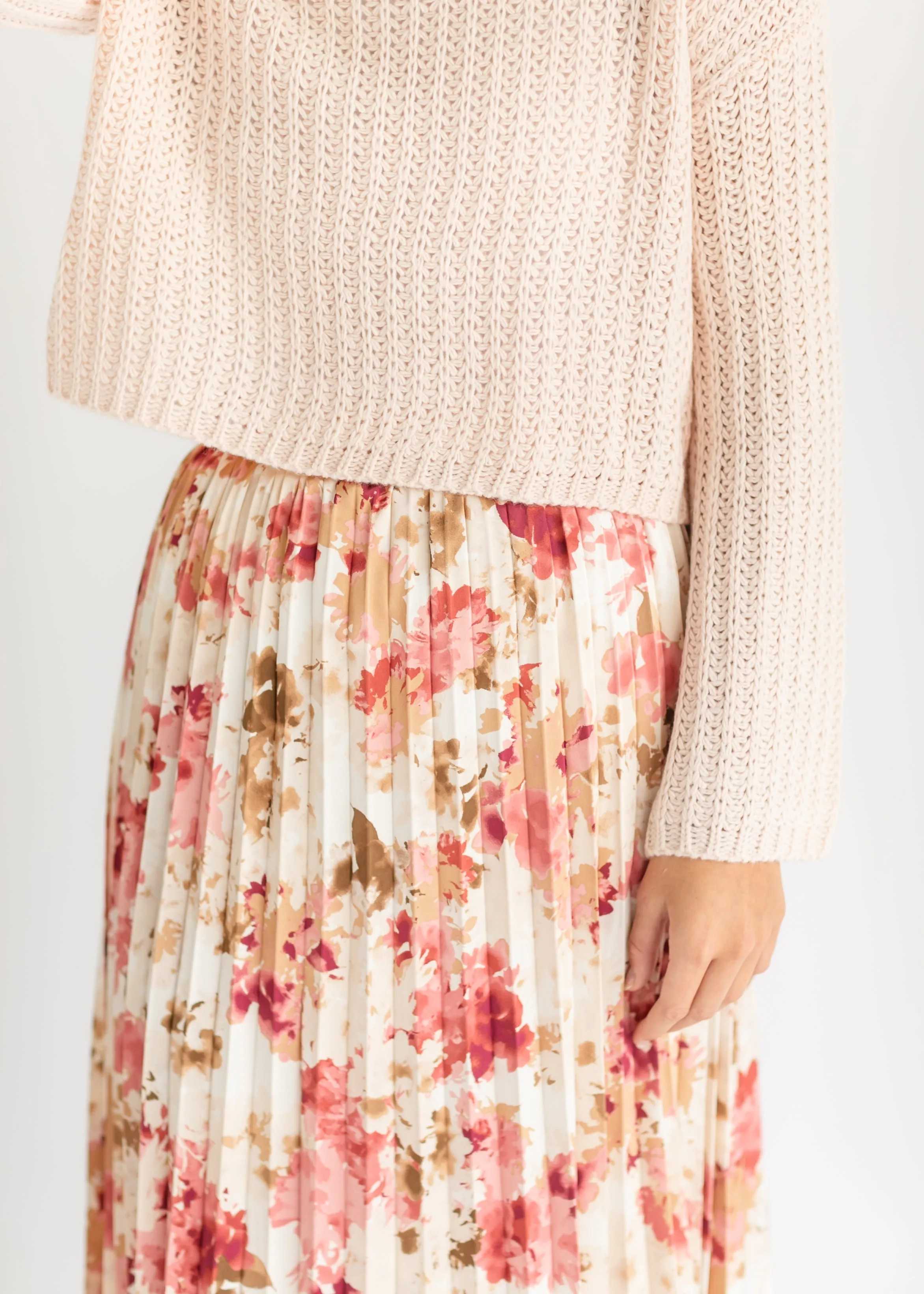 Pink Pleated Floral Satin Maxi Skirt - FINAL SALE