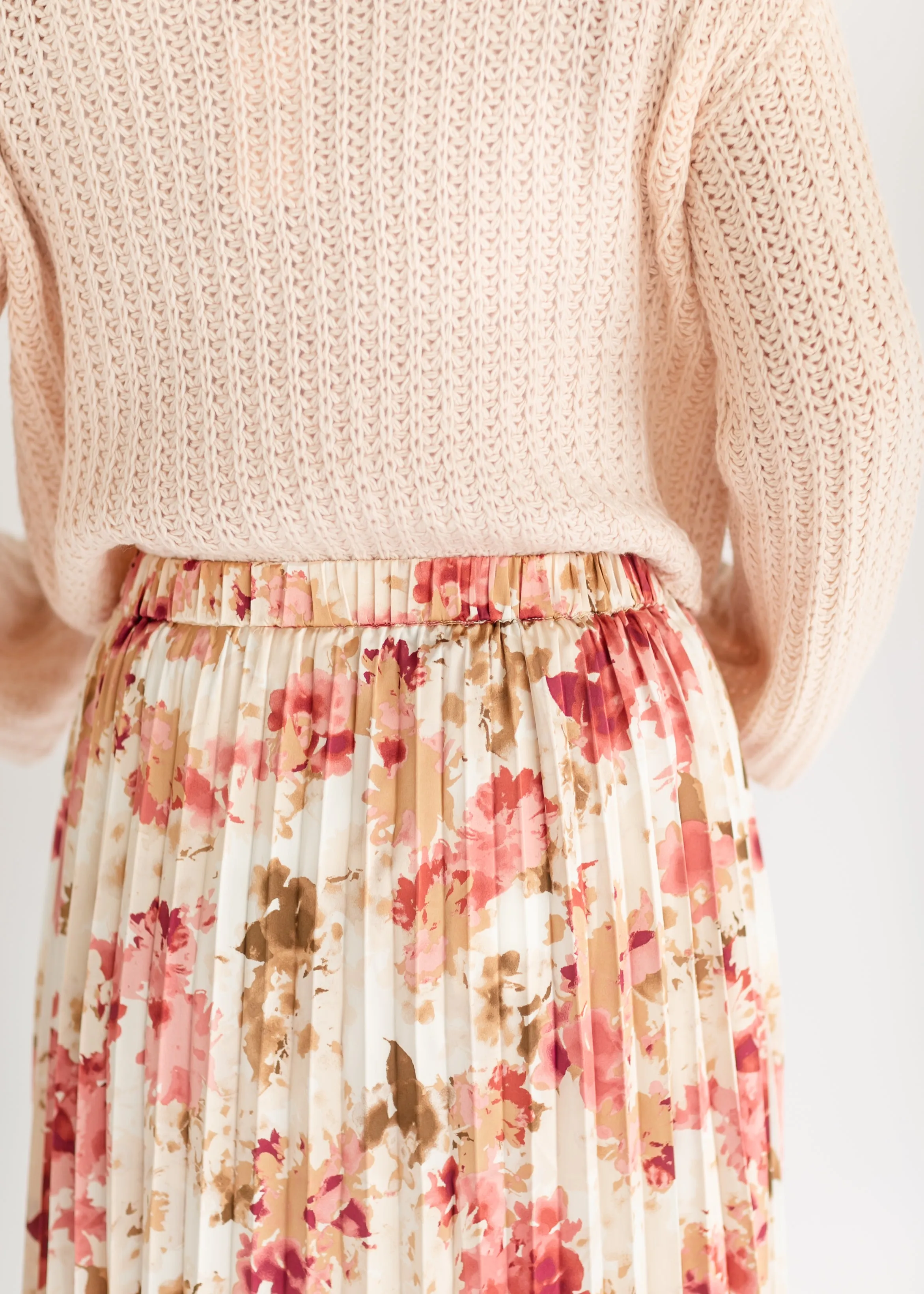 Pink Pleated Floral Satin Maxi Skirt - FINAL SALE