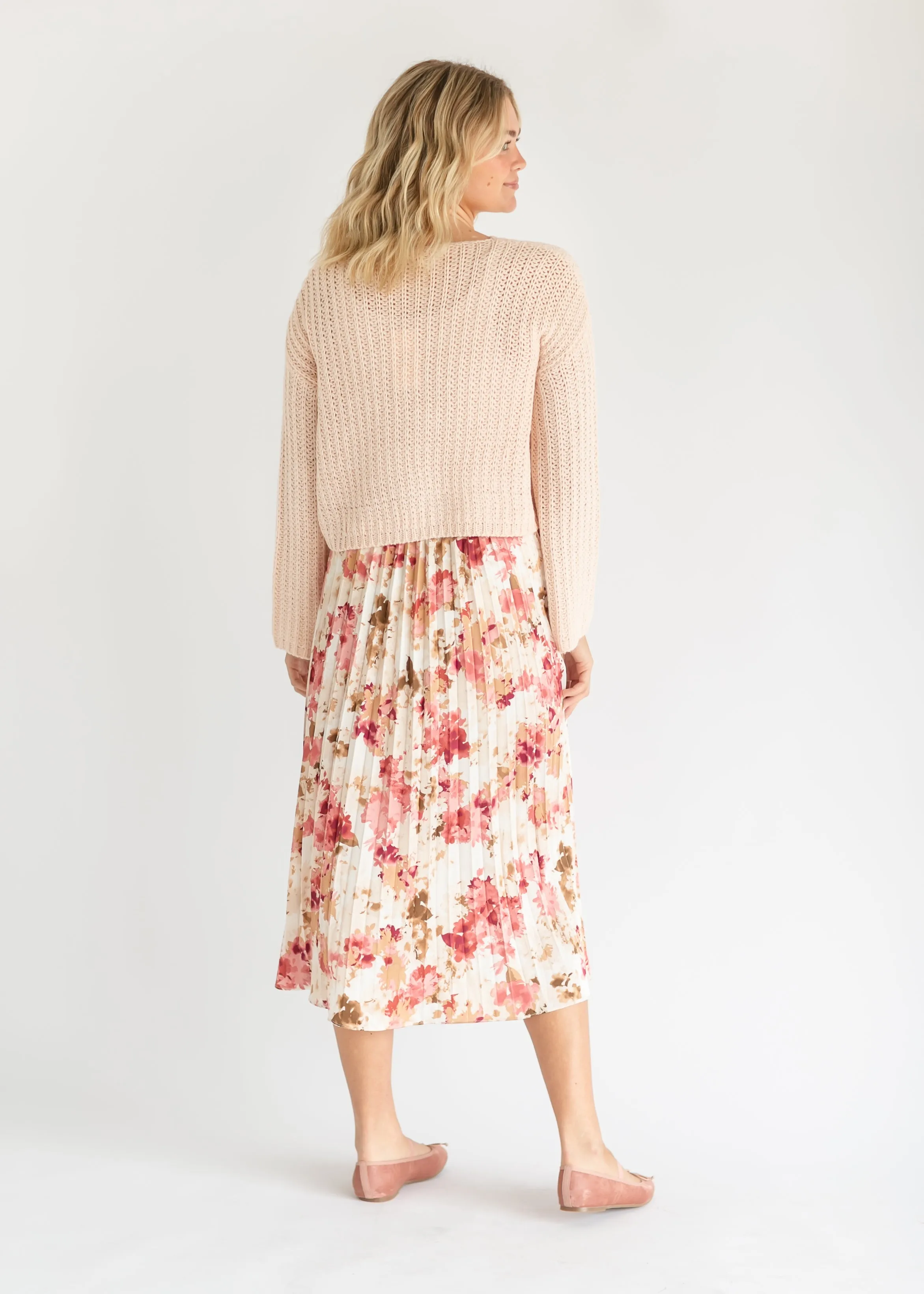 Pink Pleated Floral Satin Maxi Skirt - FINAL SALE