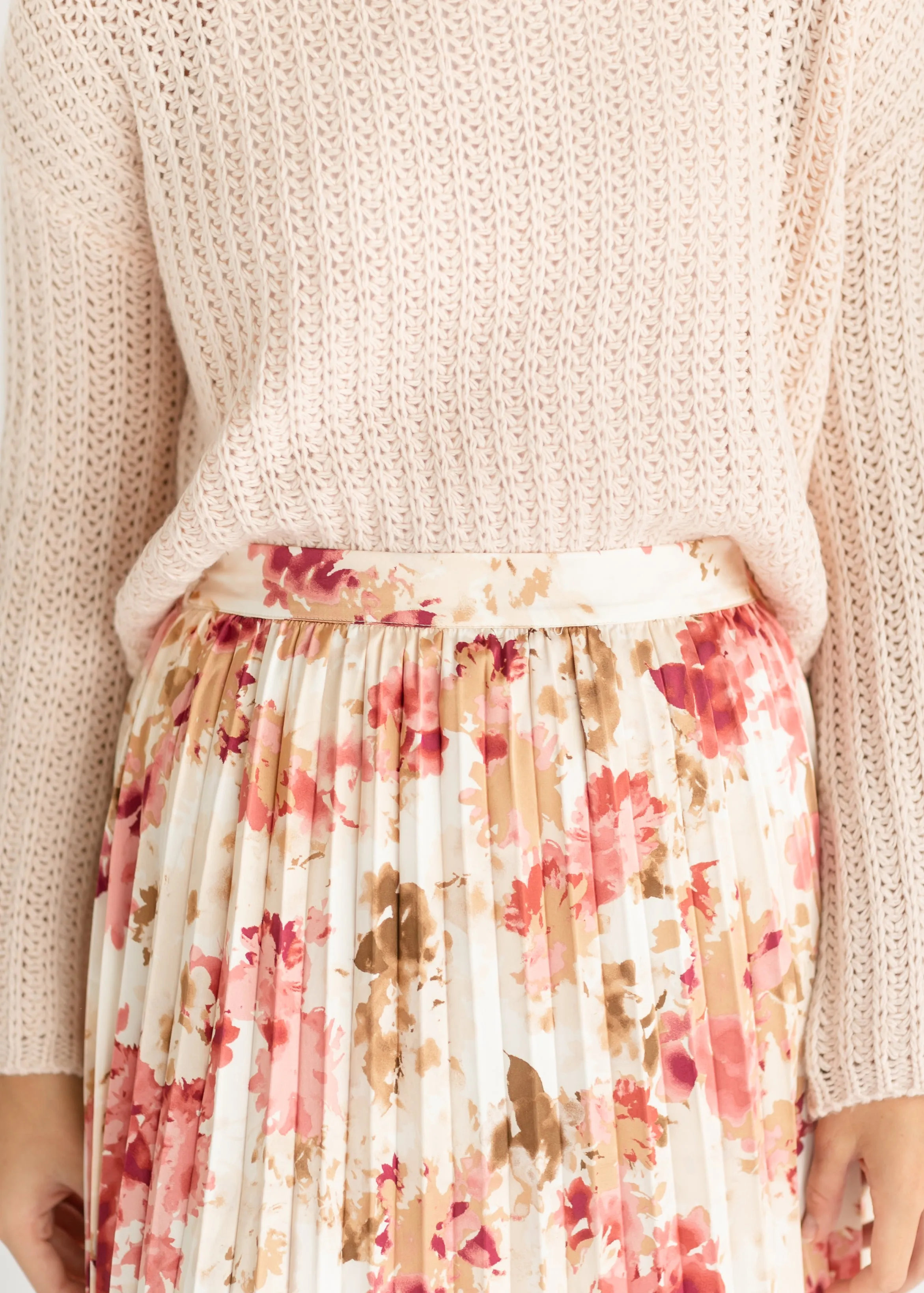 Pink Pleated Floral Satin Maxi Skirt - FINAL SALE
