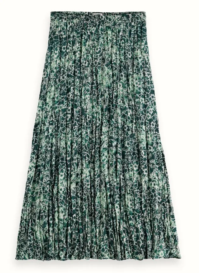 Pleated Floral Midi Skirt