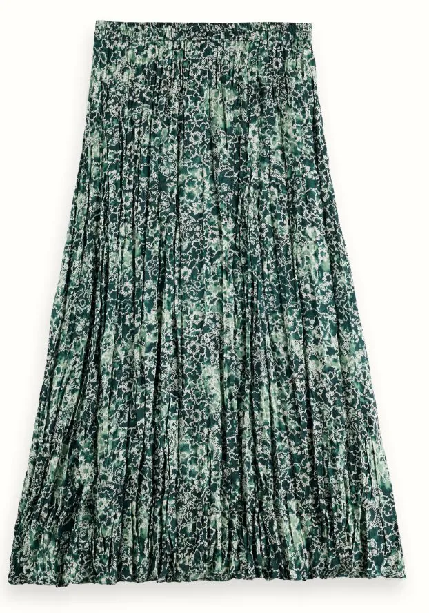 Pleated Floral Midi Skirt