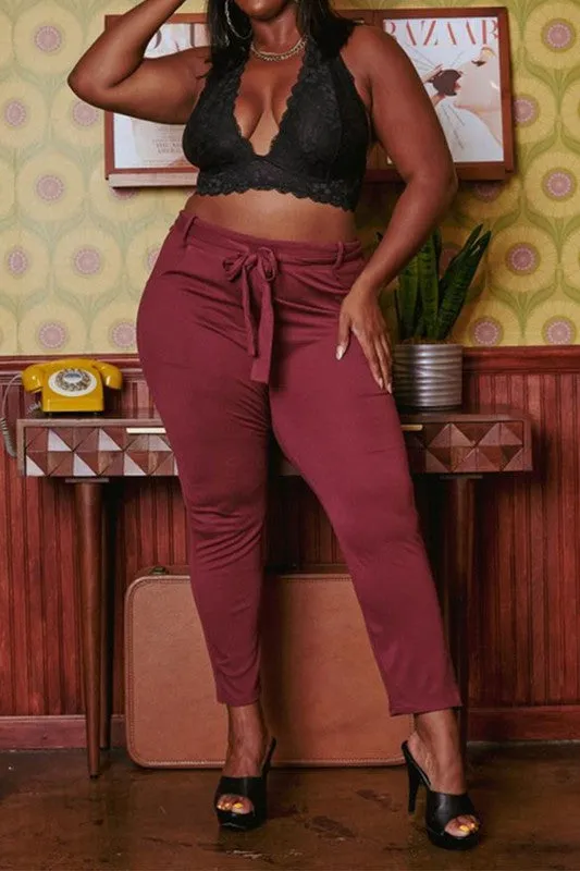 Plus Size High Waist Belted Pants