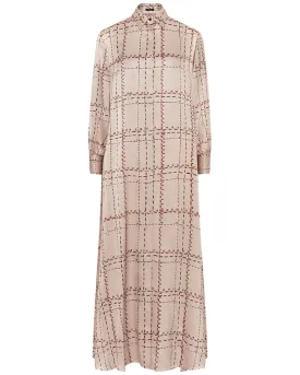 Powder Pink Windowpane Check Maxi Dress