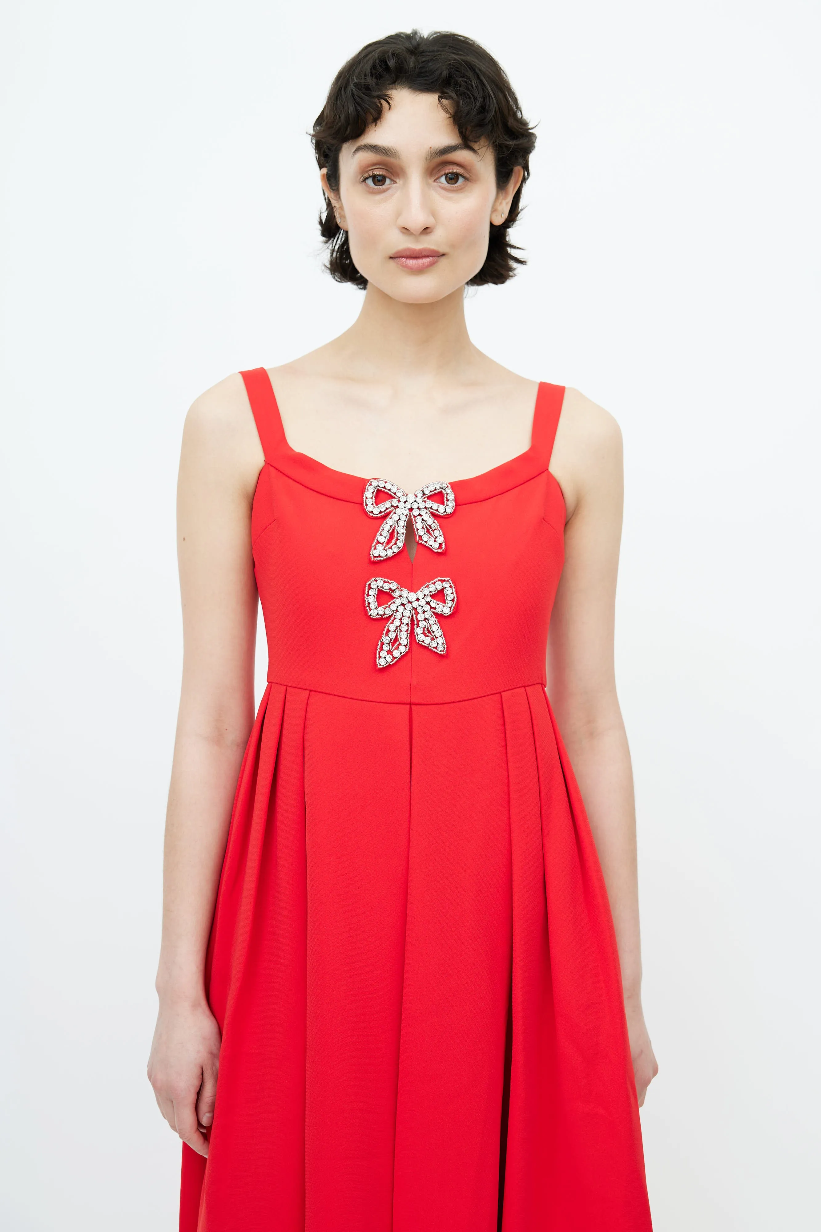 Red & Silver Bow Embellished Dress