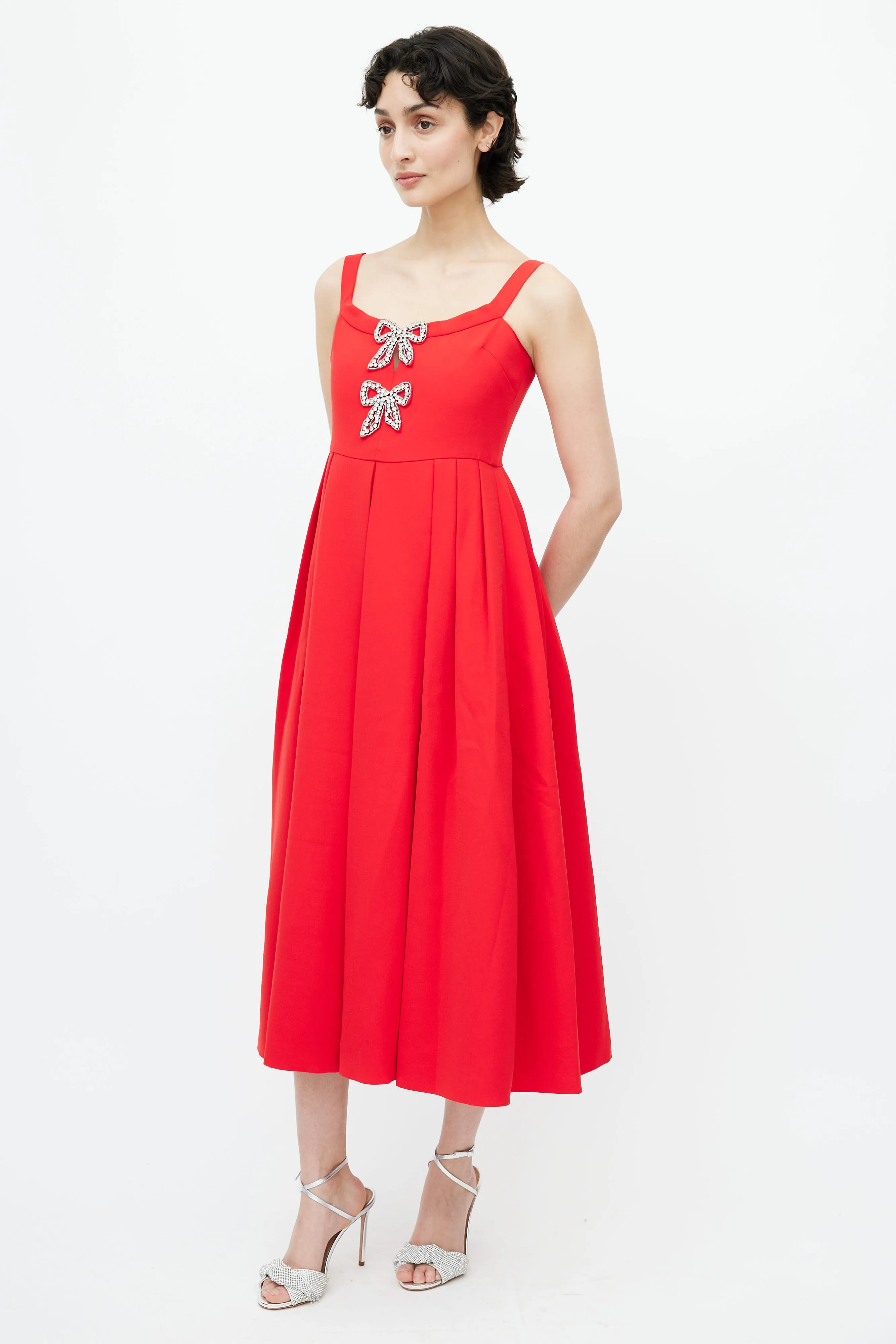 Red & Silver Bow Embellished Dress