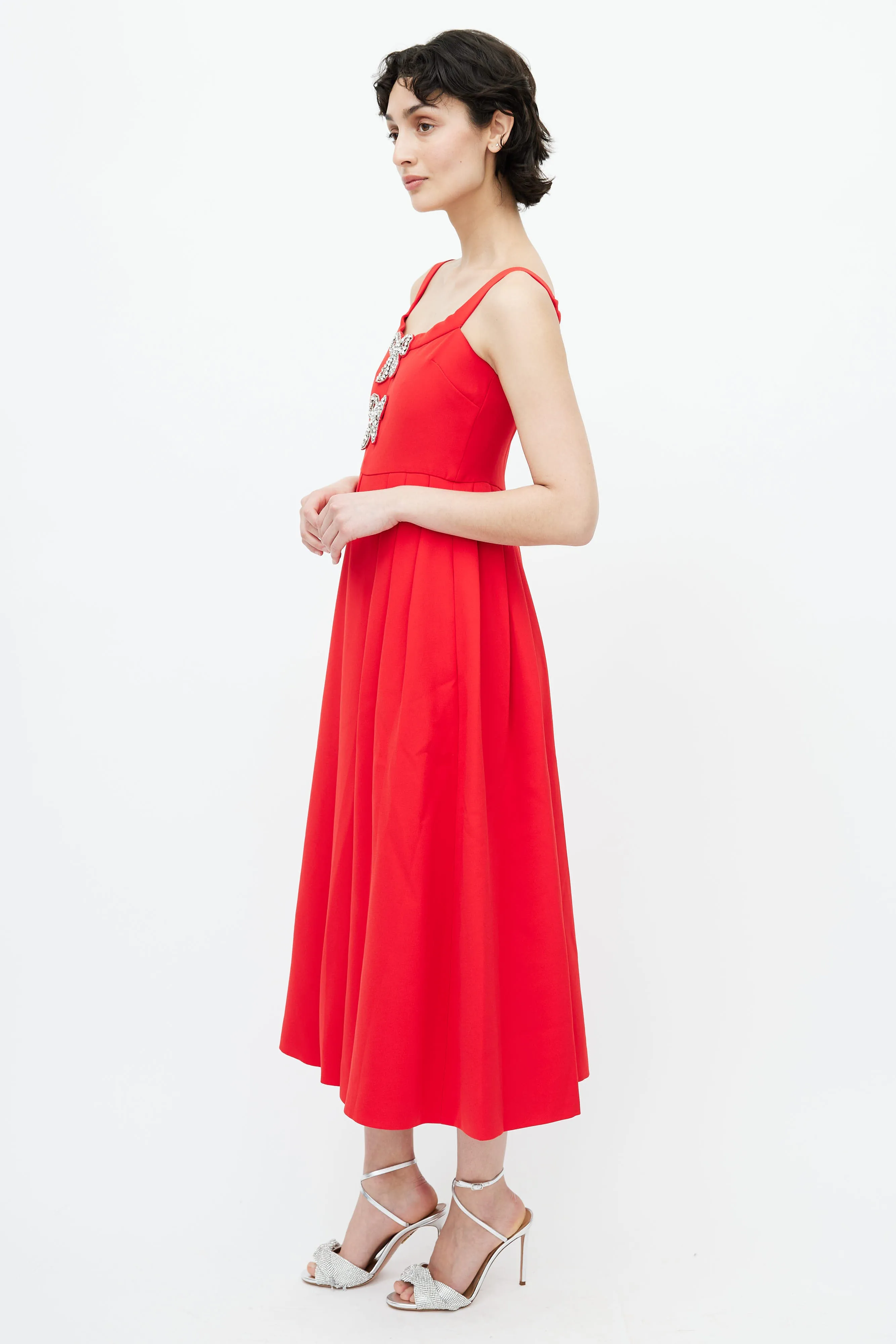 Red & Silver Bow Embellished Dress