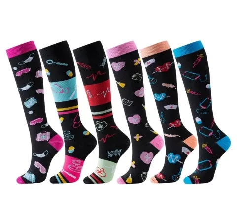 ROYALUCK 6 Pairs Nurse Compression Socks - Support Knee High Socks for Nurses,Athletic,Flying