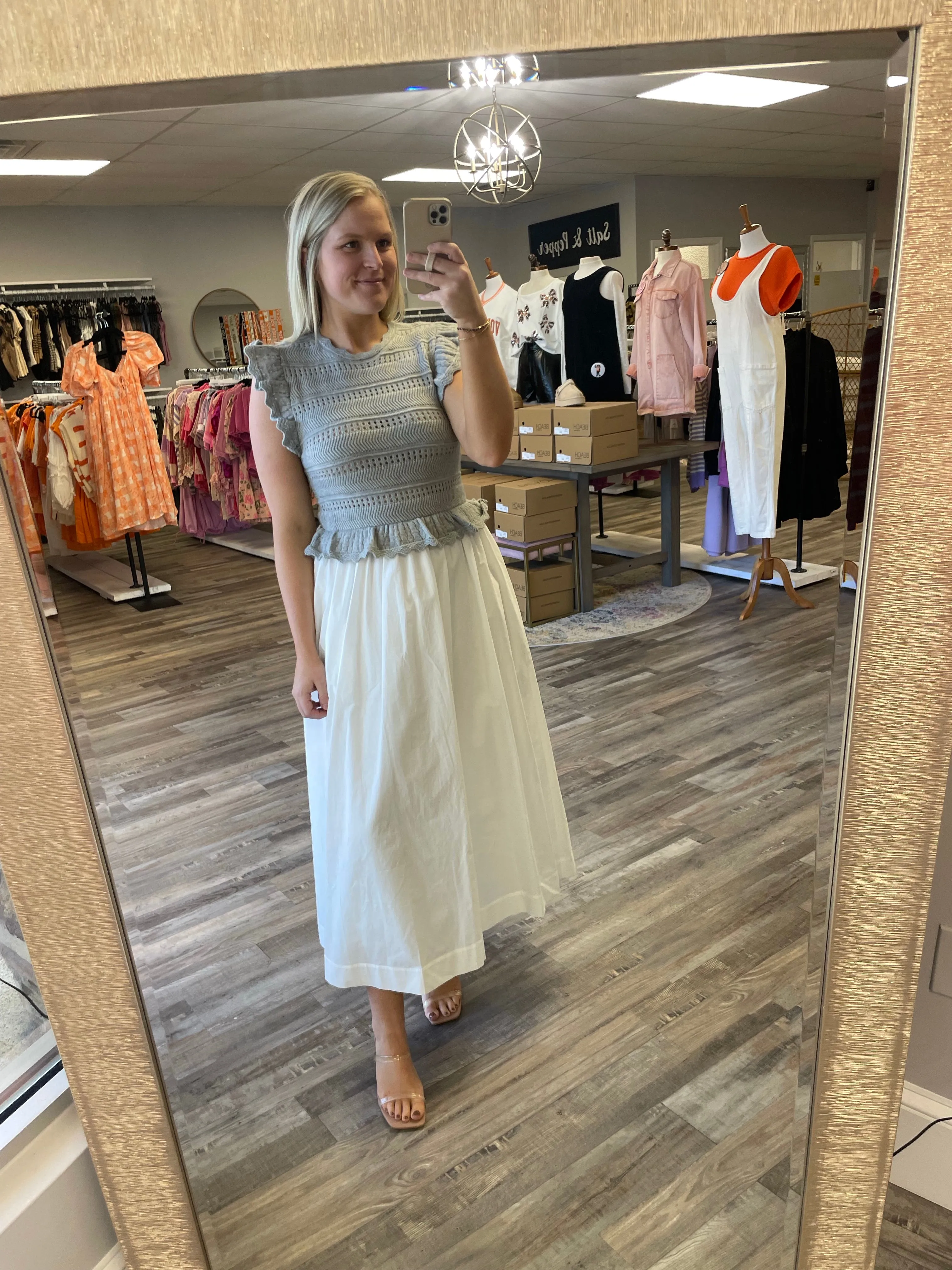 Ruffle Sweater Top & Woven Mix Dress - Heather Grey