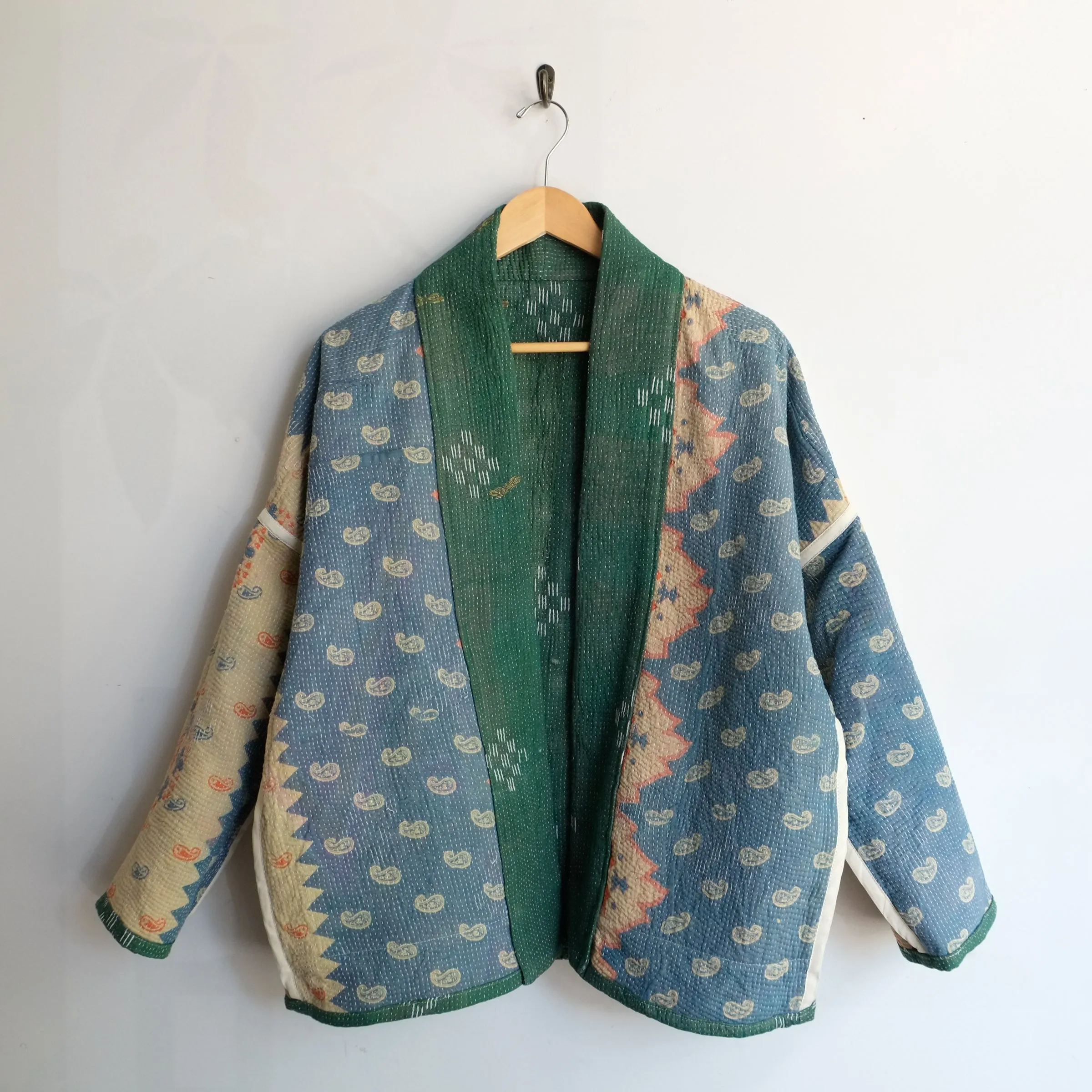 S Green with White Sticks Embroidery Anoushka Jacket LM138