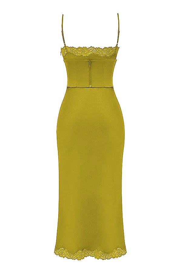 SALMA SATIN SLIP MAXI DRESS - Green