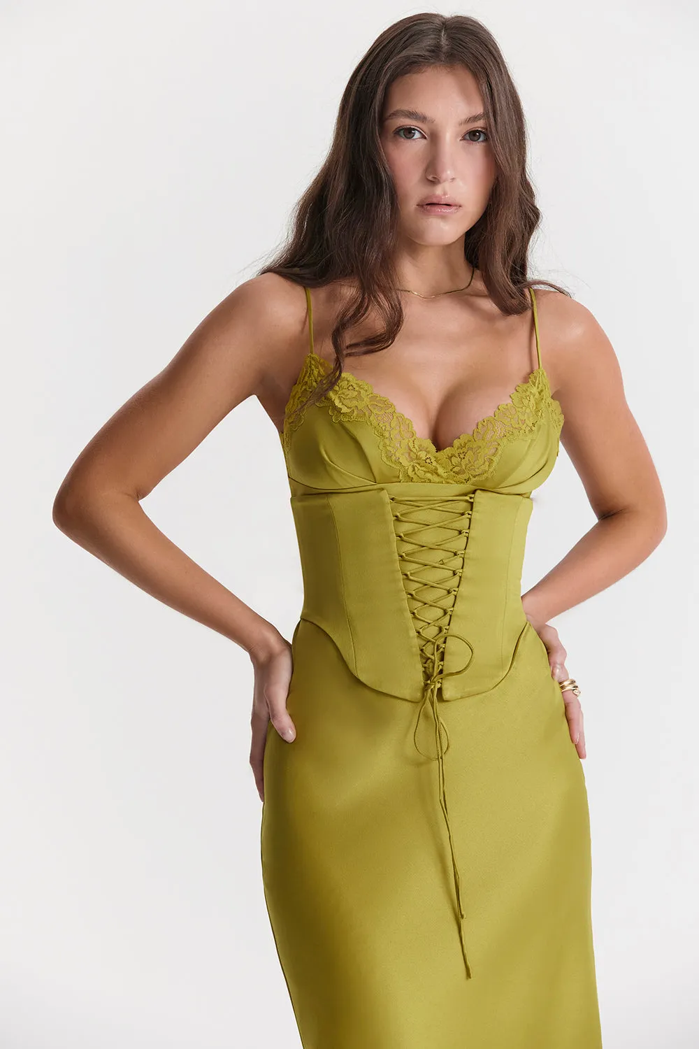 SALMA SATIN SLIP MAXI DRESS - Green