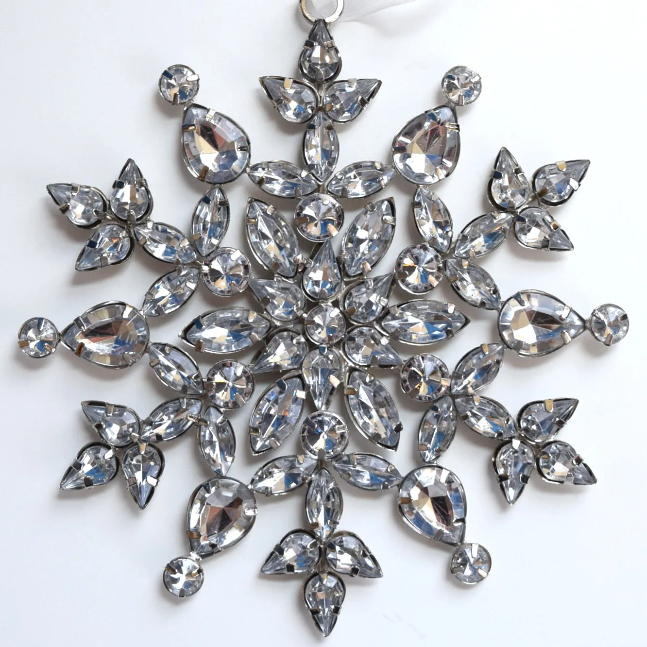 Set of 3 Jeweled Rhinestone Snowflake Ornaments (5.5" Radiant Light Design) - Perfect for Christmas Tree, Hanging Holiday Decoration, Gifts & Decor