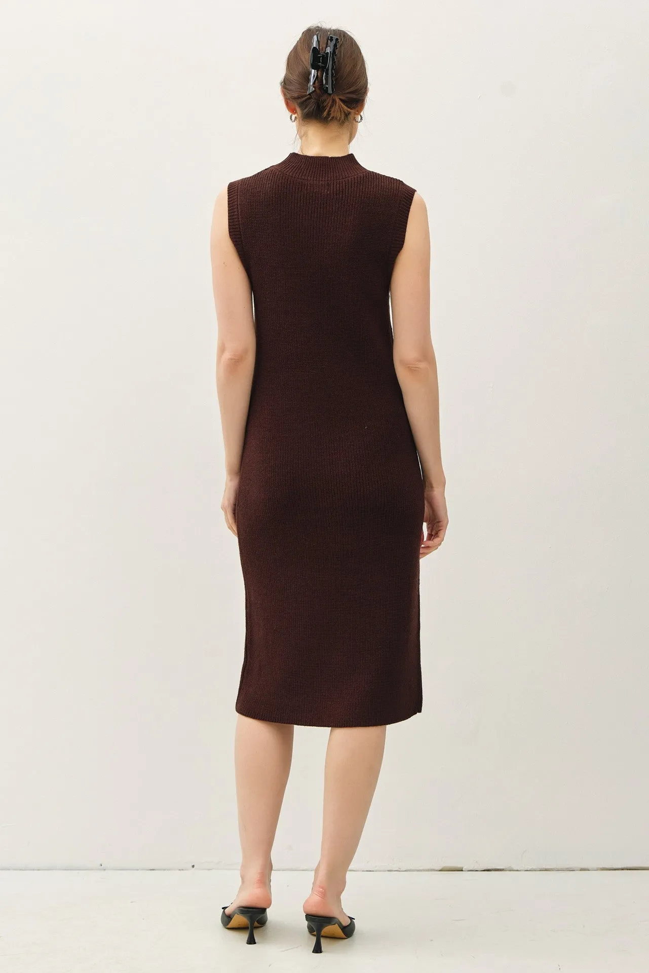 Sleeveless Mock Neck Sweater Dress