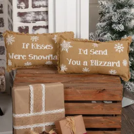 Snowflake Burlap Pillows 7x13" - Set of 2