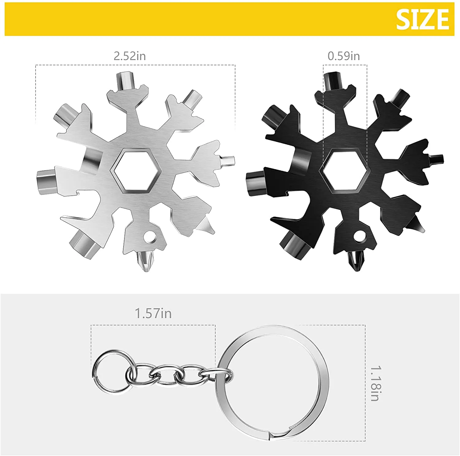 Snowflake Multi Tool, 1PCS Silver 18 in 1 Snowflake Tool Stainless Steel Snowflake Handy Tool with Keyring