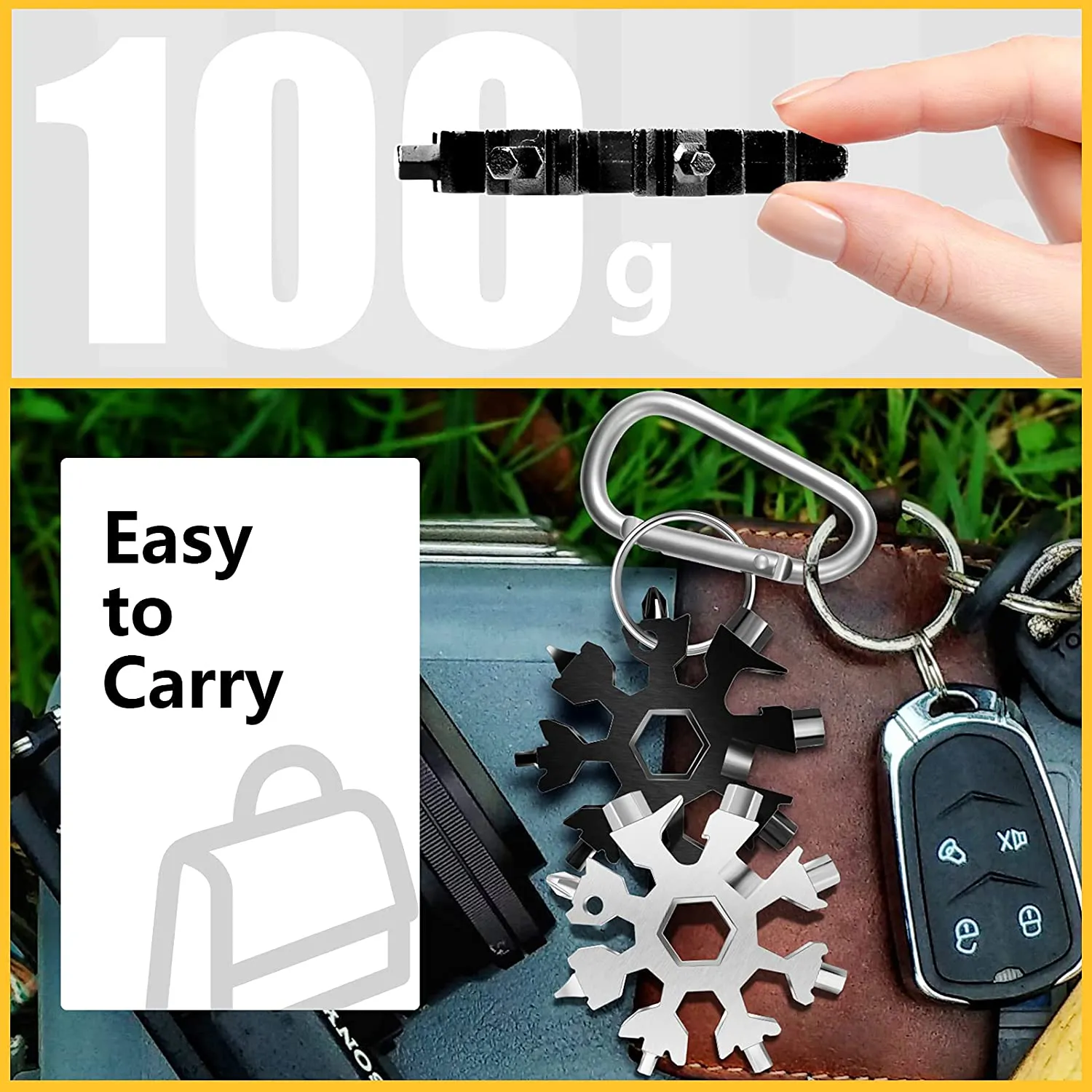 Snowflake Multi Tool, 1PCS Silver 18 in 1 Snowflake Tool Stainless Steel Snowflake Handy Tool with Keyring