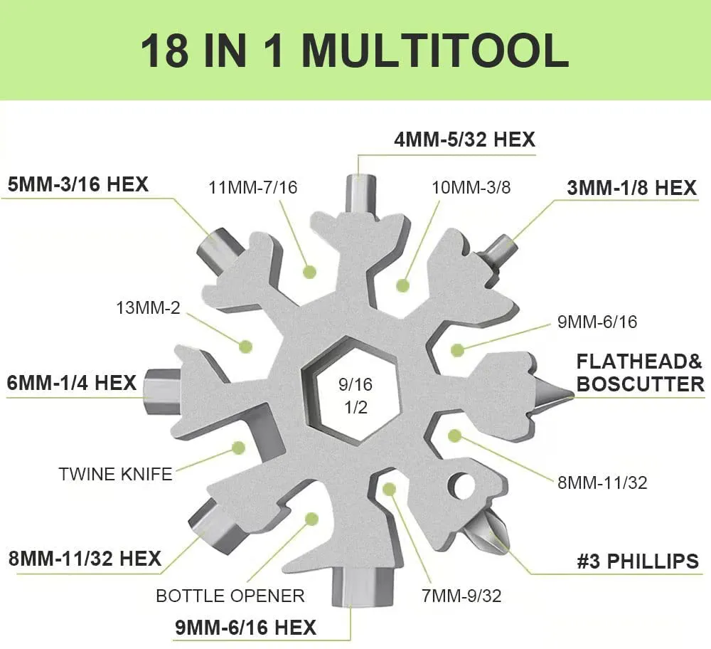 Snowflake Multitool 2PCS 18 in 1 Stainless Steel Snowflake Multi Tool Gadgets for Outdoor Travel Camping Daily Gifts for Men Dad