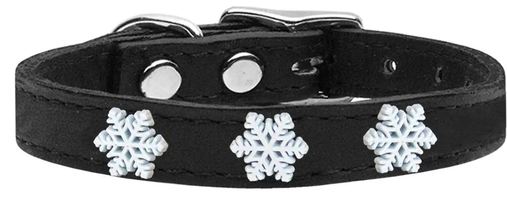 Snowflake Widget Genuine Leather Dog Collar Black 10