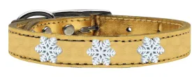 Snowflake Widget Genuine Metallic Leather Dog Collar Gold 12