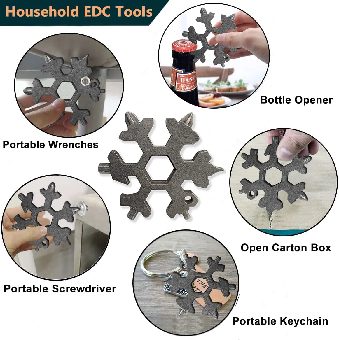 The Latest Multitool Snowflake Tool, 19-In-1 Snowflake Multi Tool, Portable Stainless Steel Keychain Screwdriver Bottle Opener Snowflake Multi-Tool for Outdoor Enthusiast and Men'S Gift (Colorful)